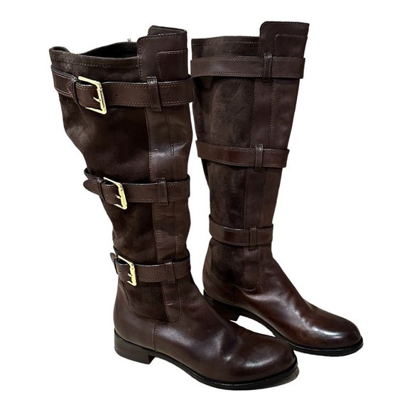 COLE HAAN NikeAir Leather Suede Buckle Knee High Boots Riding Western Size 7.5 B - Picture 5 of 11